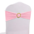 5 Pack Spandex Chair Sashes Pink with Gold Rhinestone Buckles - Reusable Four - Way Stretch Sash Bands 5"x14" - Bell Racket Store