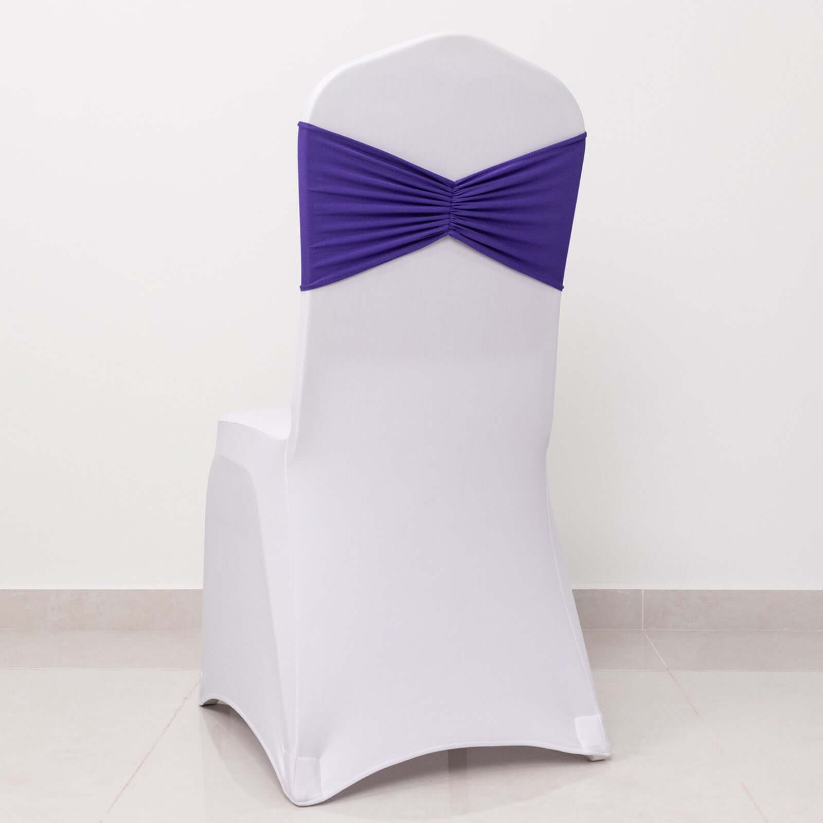 5 Pack Spandex Chair Sashes Purple Ruffled Style - Wide Easy to Use Stretch Chair Bands 8"x13" - Bell Racket Store