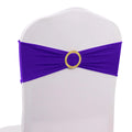 5 Pack Spandex Chair Sashes Purple with Gold Rhinestone Buckles - Reusable Four - Way Stretch Sash Bands 5"x14" - Bell Racket Store