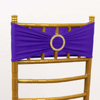 5 Pack Spandex Chair Sashes Purple with Gold Rhinestone Buckles - Reusable Four - Way Stretch Sash Bands 5"x14" - Bell Racket Store