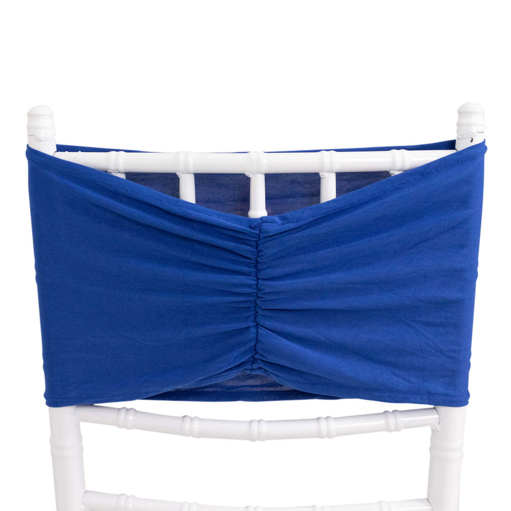 5 Pack Spandex Chair Sashes Royal Blue Ruffled Style - Wide Easy to Use Stretch Chair Bands 8"x13" - Bell Racket Store