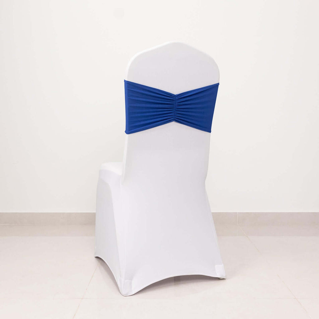 5 Pack Spandex Chair Sashes Royal Blue Ruffled Style - Wide Easy to Use Stretch Chair Bands 8"x13" - Bell Racket Store