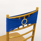 5 Pack Spandex Chair Sashes Royal Blue with Gold Rhinestone Buckles - Reusable Four - Way Stretch Sash Bands 5"x14" - Bell Racket Store