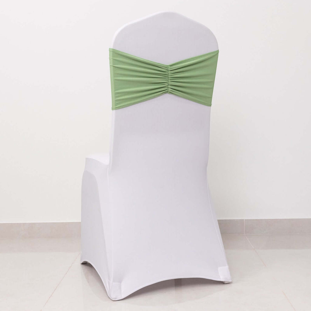 5 Pack Spandex Chair Sashes Sage Green Ruffled Style - Wide Easy to Use Stretch Chair Bands 8"x13" - Bell Racket Store