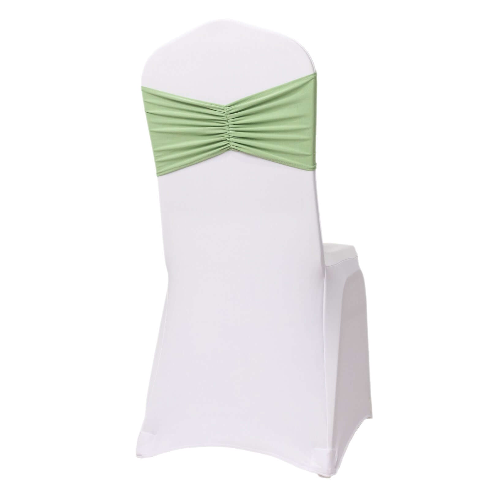 5 Pack Spandex Chair Sashes Sage Green Ruffled Style - Wide Easy to Use Stretch Chair Bands 8"x13" - Bell Racket Store