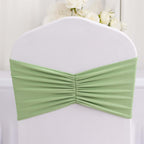 5 Pack Spandex Chair Sashes Sage Green Ruffled Style - Wide Easy to Use Stretch Chair Bands 8"x13" - Bell Racket Store
