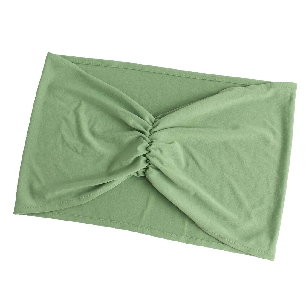 5 Pack Spandex Chair Sashes Sage Green Ruffled Style - Wide Easy to Use Stretch Chair Bands 8"x13" - Bell Racket Store