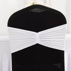 5 Pack Spandex Chair Sashes White Ruffled Style - Wide Easy to Use Stretch Chair Bands for Classy Wedding and Event Decor 8"x13" - Bell Racket Store
