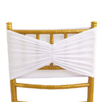 5 Pack Spandex Chair Sashes White Ruffled Style - Wide Easy to Use Stretch Chair Bands for Classy Wedding and Event Decor 8"x13" - Bell Racket Store