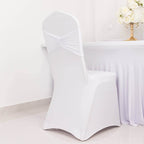 5 Pack Spandex Chair Sashes White Ruffled Style - Wide Easy to Use Stretch Chair Bands for Classy Wedding and Event Decor 8"x13" - Bell Racket Store