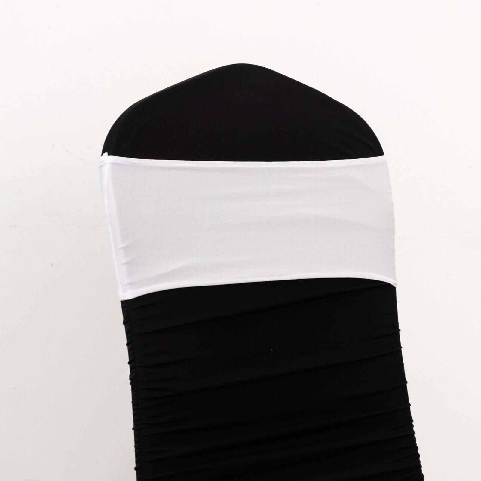 5 Pack Spandex Chair Sashes White with Gold Rhinestone Buckles - Reusable Four - Way Stretch Sash Bands for Classy & Effortless Wedding & Party Decor 5"x14" - Bell Racket Store