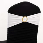 5 Pack Spandex Chair Sashes White with Gold Rhinestone Buckles - Reusable Four - Way Stretch Sash Bands for Classy & Effortless Wedding & Party Decor 5"x14" - Bell Racket Store