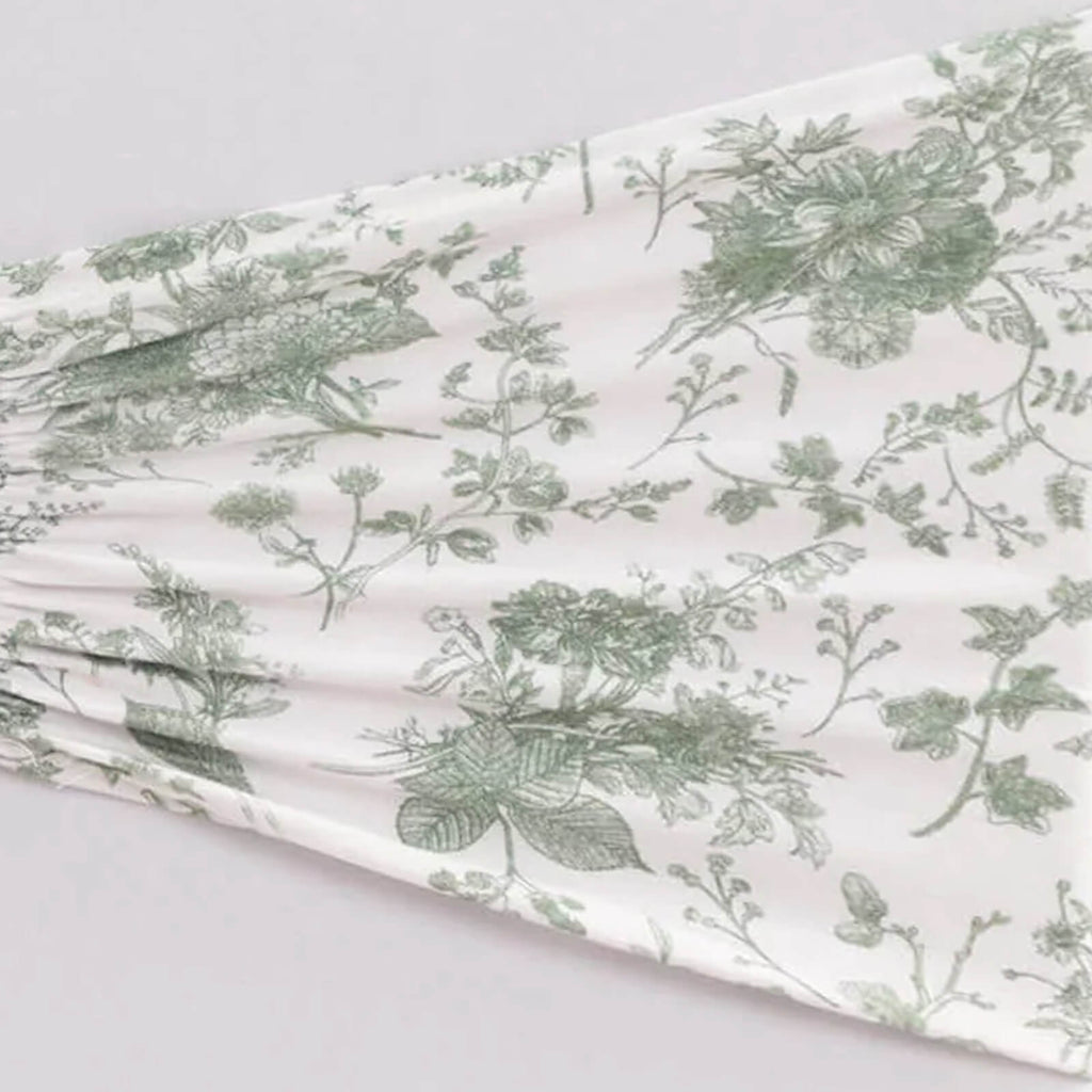 5 Pack Spandex Chair Sashes White/Dusty Sage Green French Toile Floral Pattern - Wide Wrinkle - Free Stretchable Chair Bands 8"x13" - Bell Racket Store