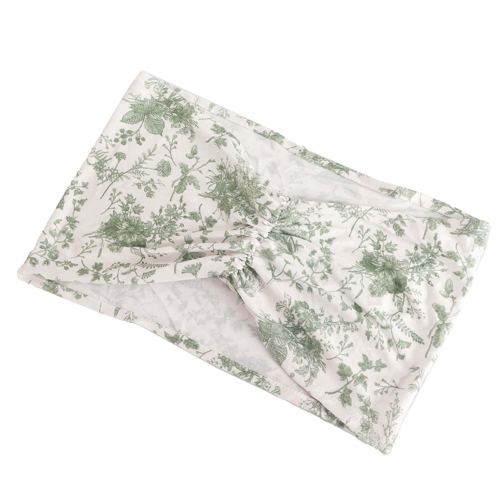 5 Pack Spandex Chair Sashes White/Dusty Sage Green French Toile Floral Pattern - Wide Wrinkle - Free Stretchable Chair Bands 8"x13" - Bell Racket Store