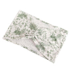 5 Pack Spandex Chair Sashes White/Dusty Sage Green French Toile Floral Pattern - Wide Wrinkle - Free Stretchable Chair Bands 8"x13" - Bell Racket Store