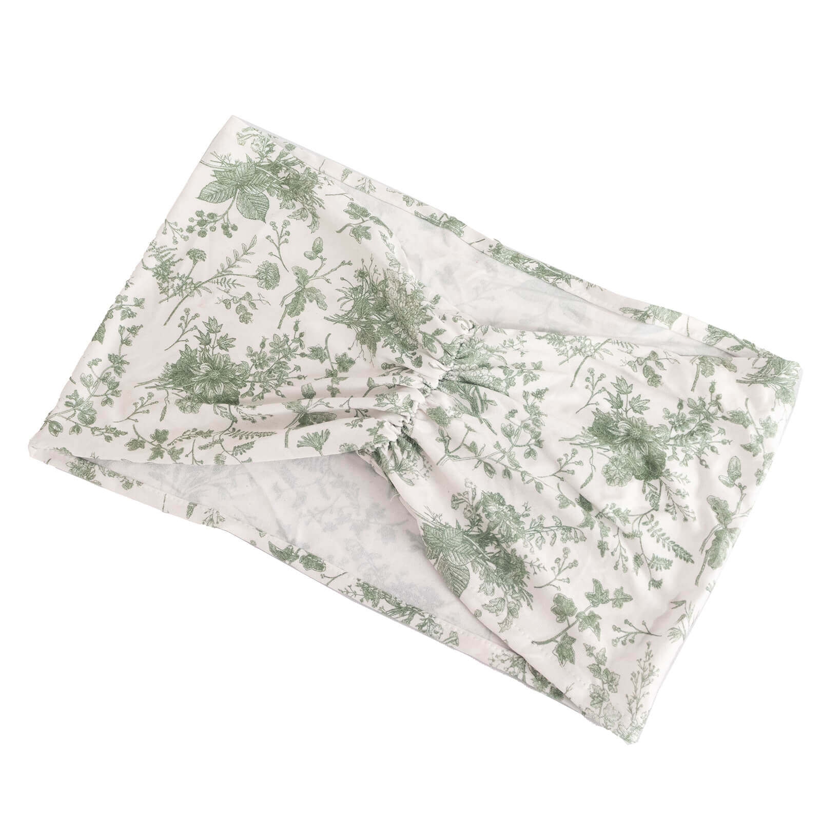 5 Pack Spandex Chair Sashes White/Dusty Sage Green French Toile Floral Pattern - Wide Wrinkle - Free Stretchable Chair Bands 8"x13" - Bell Racket Store