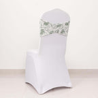 5 Pack Spandex Chair Sashes White/Dusty Sage Green French Toile Floral Pattern - Wide Wrinkle - Free Stretchable Chair Bands 8"x13" - Bell Racket Store
