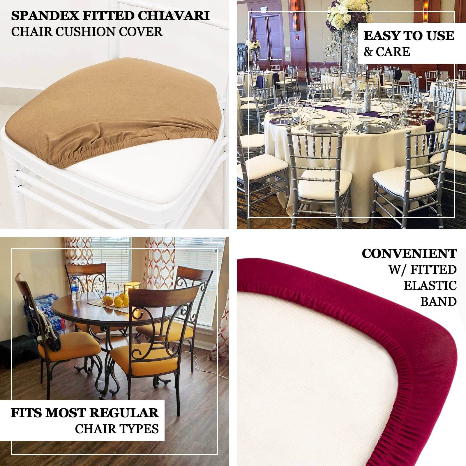 5 Pack Spandex Seat Pad Slipcovers for Chiavari Chairs Pink - Washable Stretch Fitted Design for Dining Chairs - Bell Racket Store