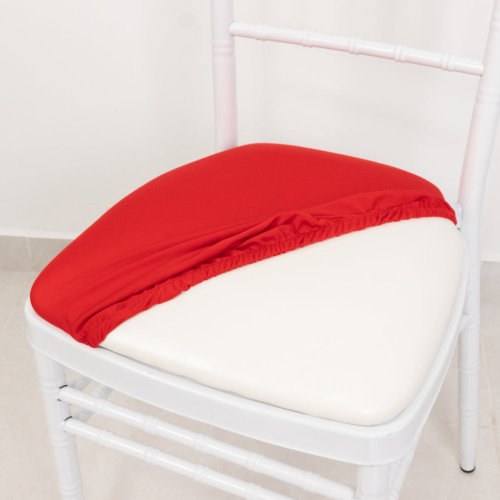 5 Pack Spandex Seat Pad Slipcovers for Chiavari Chairs Red - Washable Stretch Fitted Design for Dining Chairs - Bell Racket Store