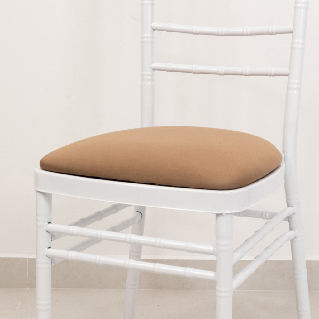 5 Pack Spandex Seat Pad Slipcovers for Chiavari Chairs Taupe - Washable Stretch Fitted Design for Dining Chairs - Bell Racket Store