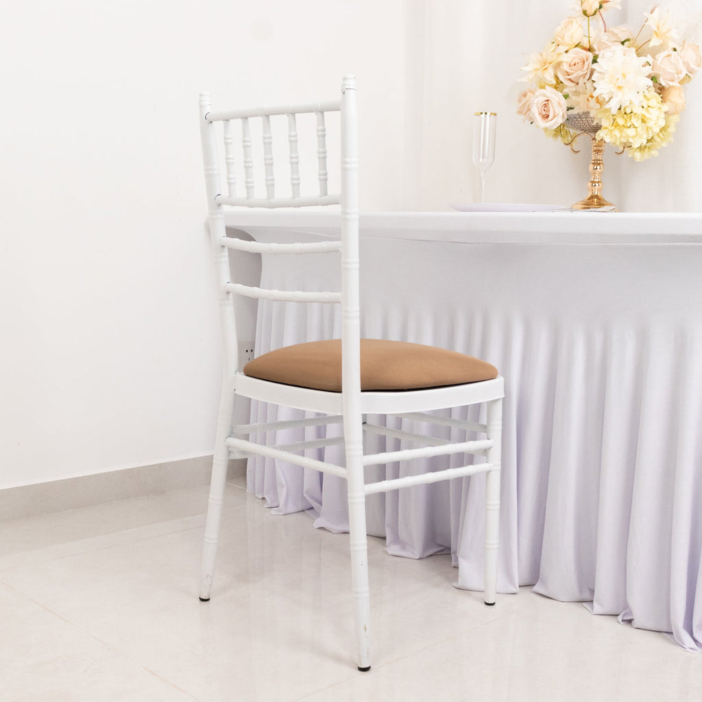 5 Pack Spandex Seat Pad Slipcovers for Chiavari Chairs Taupe - Washable Stretch Fitted Design for Dining Chairs - Bell Racket Store