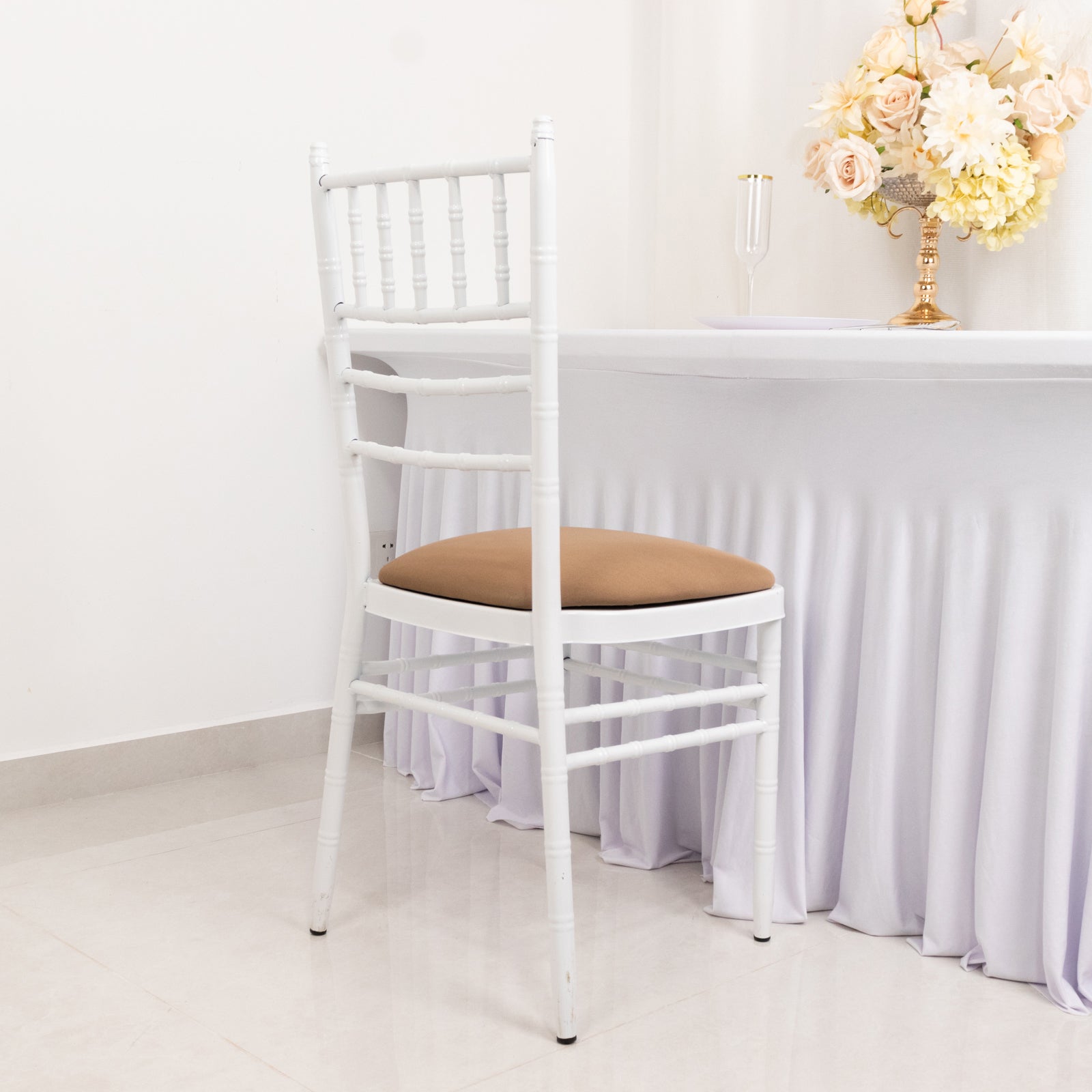 5 Pack Spandex Seat Pad Slipcovers for Chiavari Chairs Taupe - Washable Stretch Fitted Design for Dining Chairs - Bell Racket Store