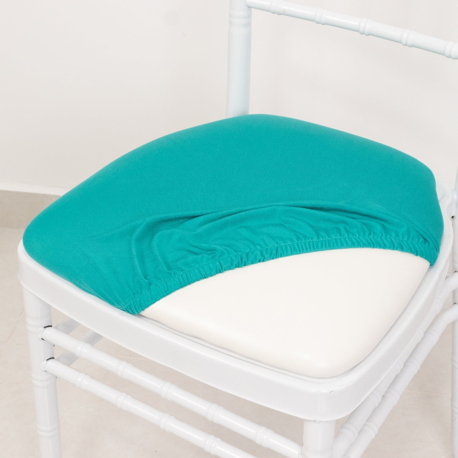 5 Pack Spandex Seat Pad Slipcovers for Chiavari Chairs Turquoise - Washable Stretch Fitted Design for Dining Chairs - Bell Racket Store