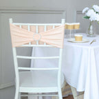 5 Pack Stretch Spandex Chair Sashes Blush - Reusable Chair Bands with Silver Diamond Ring Slide Buckle 5"x14" - Bell Racket Store