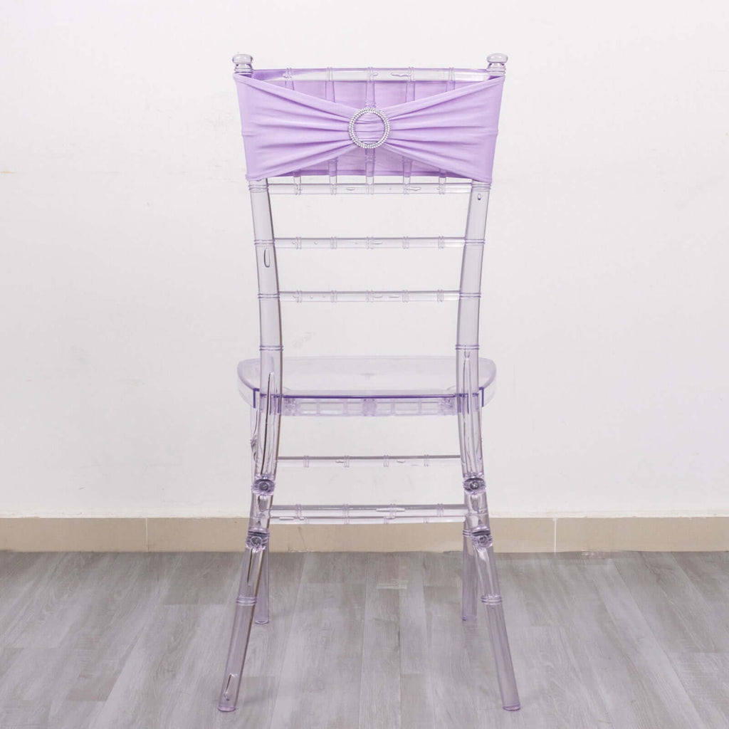 5 Pack Stretch Spandex Chair Sashes Lavender Lilac - Reusable Chair Bands with Silver Diamond Ring Slide Buckle 5"x14" - Bell Racket Store
