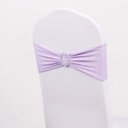5 Pack Stretch Spandex Chair Sashes Lavender Lilac - Reusable Chair Bands with Silver Diamond Ring Slide Buckle 5"x14" - Bell Racket Store