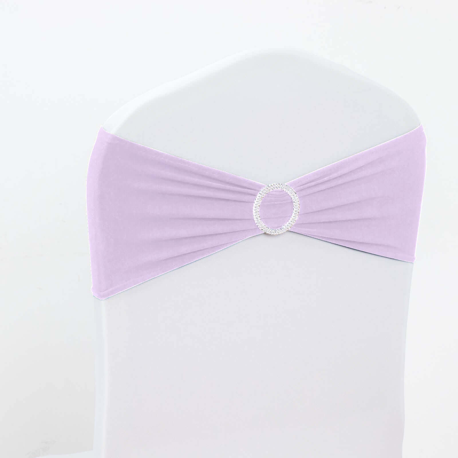 5 Pack Stretch Spandex Chair Sashes Lavender Lilac - Reusable Chair Bands with Silver Diamond Ring Slide Buckle 5"x14" - Bell Racket Store