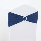 5 Pack Stretch Spandex Chair Sashes Navy Blue - Reusable Chair Bands with Silver Diamond Ring Slide Buckle 5"x14"