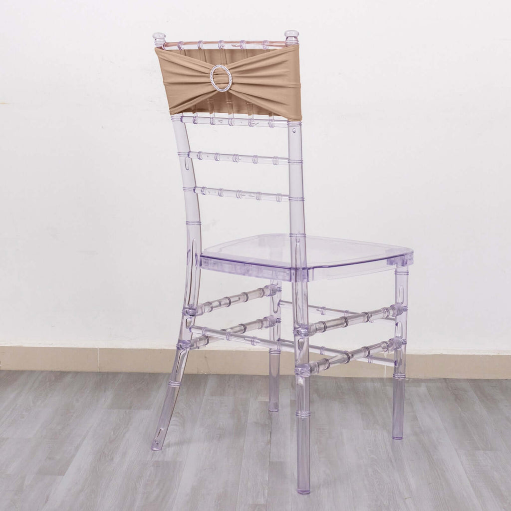 5 Pack Stretch Spandex Chair Sashes Nude - Reusable Chair Bands with Silver Diamond Ring Slide Buckle 5"x14" - Bell Racket Store