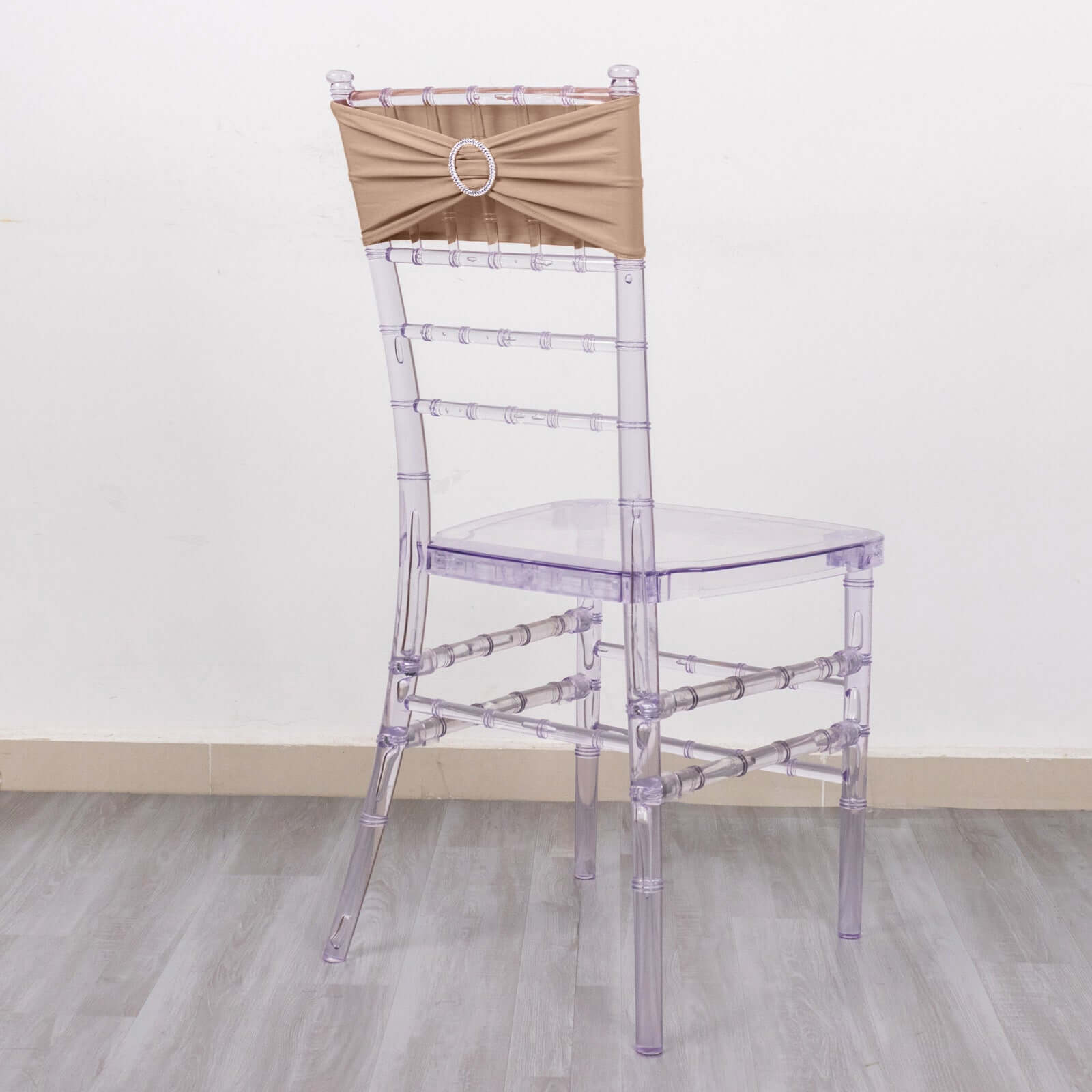 5 Pack Stretch Spandex Chair Sashes Nude - Reusable Chair Bands with Silver Diamond Ring Slide Buckle 5"x14" - Bell Racket Store