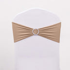 5 Pack Stretch Spandex Chair Sashes Nude - Reusable Chair Bands with Silver Diamond Ring Slide Buckle 5"x14" - Bell Racket Store