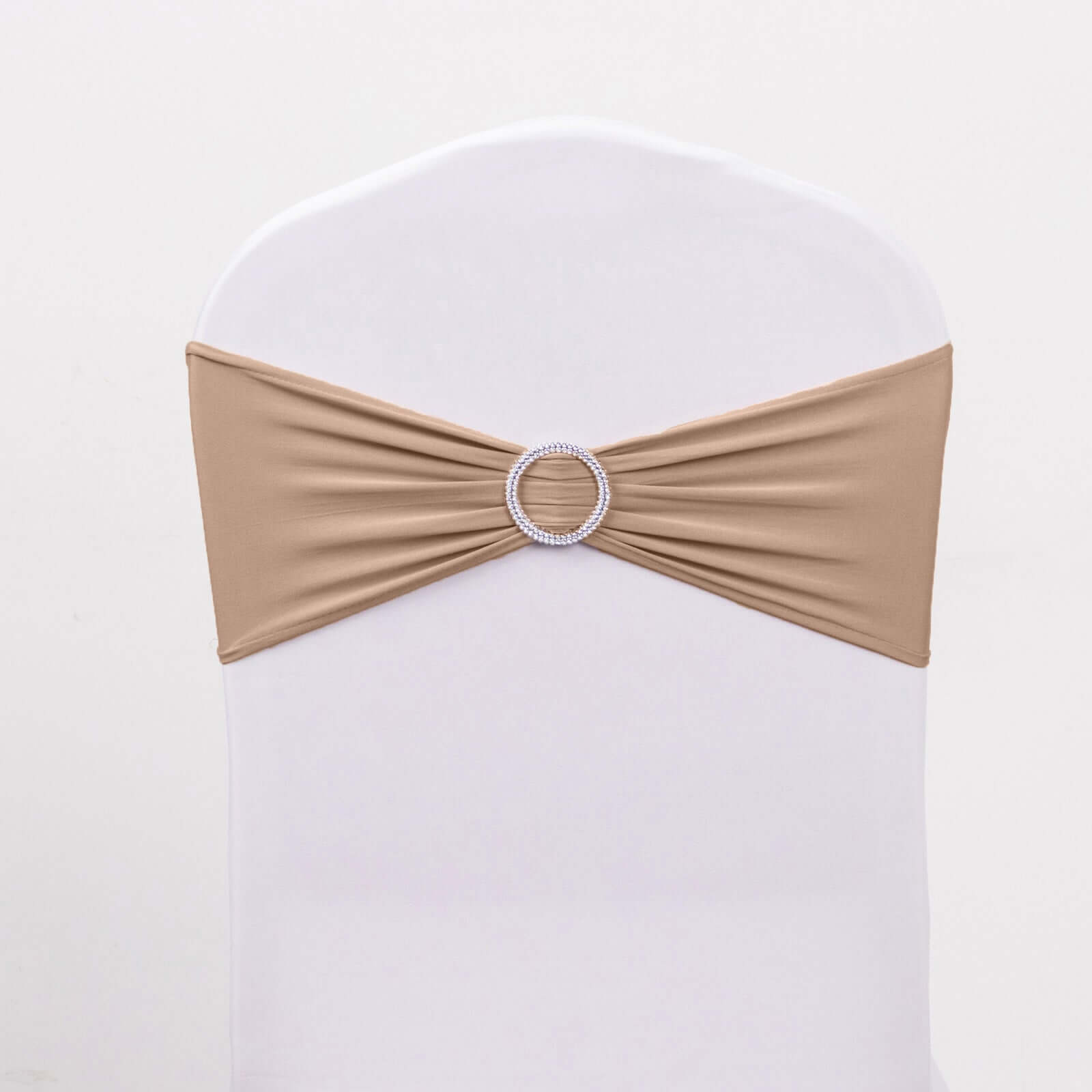 5 Pack Stretch Spandex Chair Sashes Nude - Reusable Chair Bands with Silver Diamond Ring Slide Buckle 5"x14" - Bell Racket Store