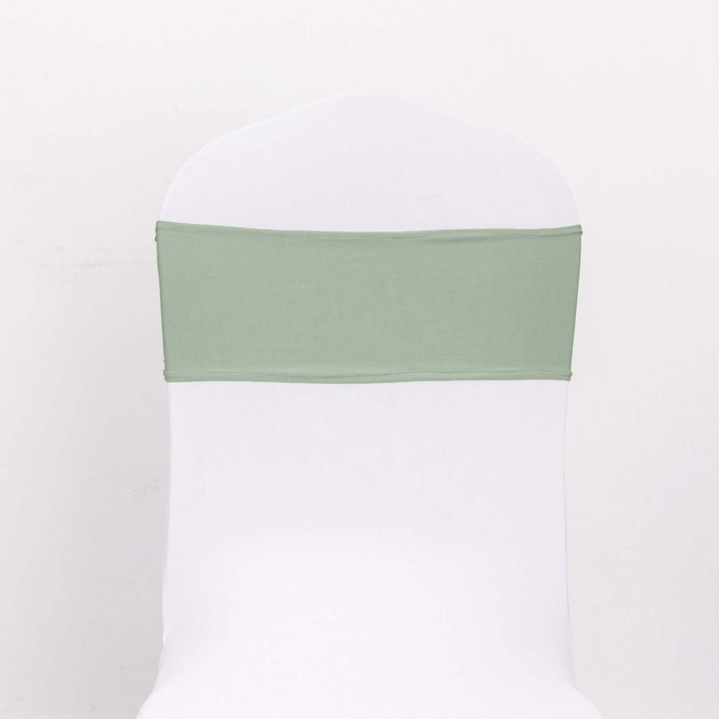 5 Pack Stretch Spandex Chair Sashes Sage Green - Reusable Chair Bands with Silver Diamond Ring Slide Buckle 5"x14" - Bell Racket Store