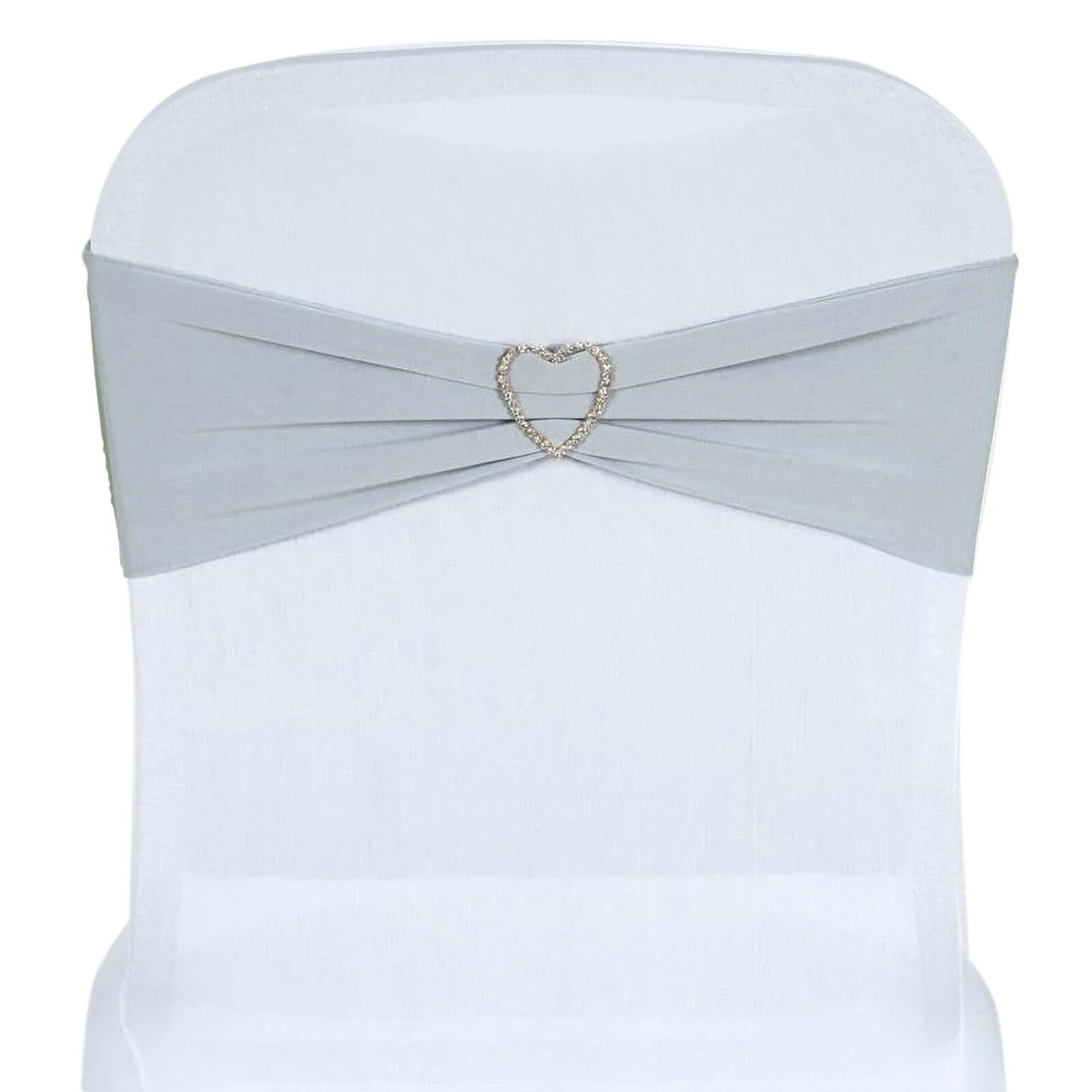 5 Pack Stretch Spandex Chair Sashes Silver - Fitted Finish Two Ply Heavy Duty Chair Bands 5"x12"
