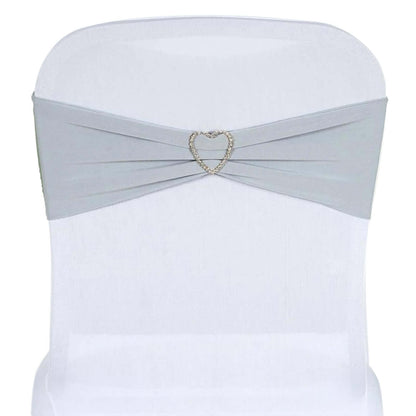 5 Pack Stretch Spandex Chair Sashes Silver - Fitted Finish Two Ply Heavy Duty Chair Bands 5"x12" - NestOCart