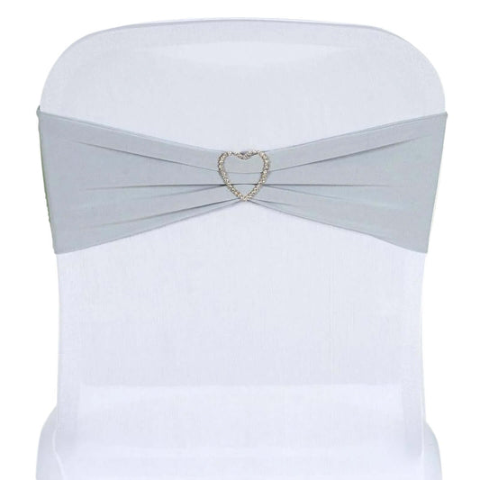 5 Pack Stretch Spandex Chair Sashes Silver - Fitted Finish Two Ply Heavy Duty Chair Bands 5"x12" - NestOCart