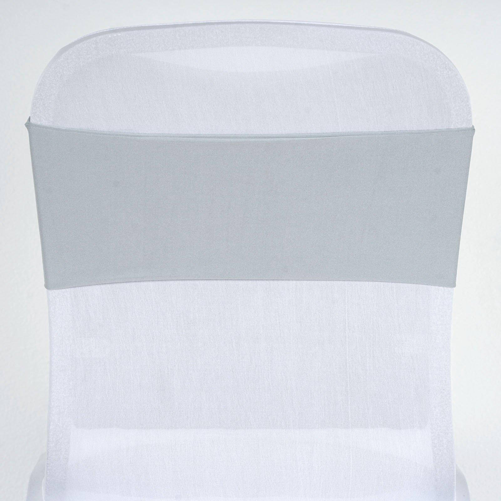 5 Pack Stretch Spandex Chair Sashes Silver - Fitted Finish Two Ply Heavy Duty Chair Bands 5"x12" - NestOCart