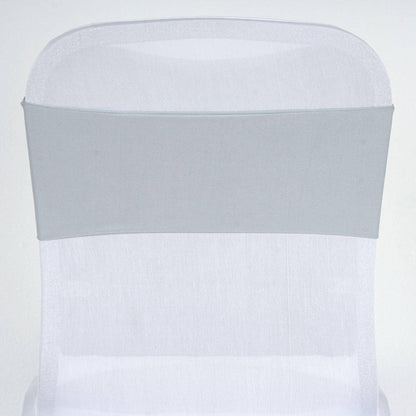 5 Pack Stretch Spandex Chair Sashes Silver - Fitted Finish Two Ply Heavy Duty Chair Bands 5"x12" - NestOCart