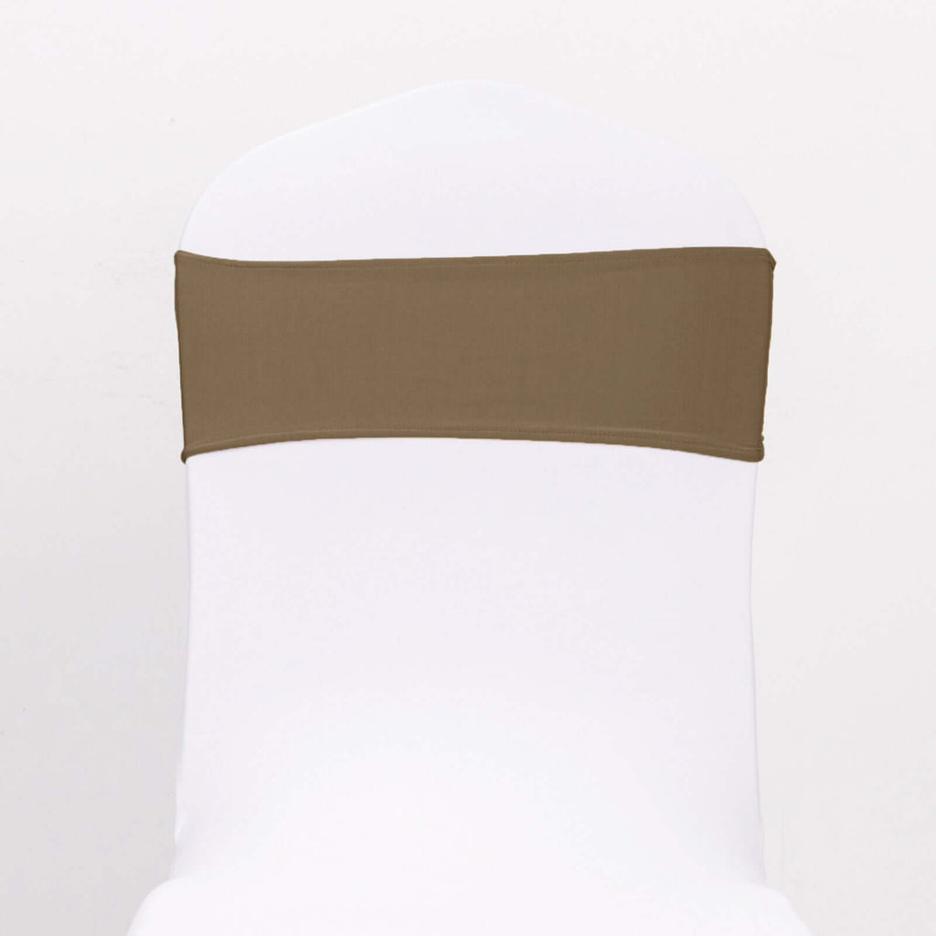 5 Pack Stretch Spandex Chair Sashes Taupe - Reusable Chair Bands with Silver Diamond Ring Slide Buckle 5"x14" - Bell Racket Store