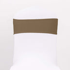5 Pack Stretch Spandex Chair Sashes Taupe - Reusable Chair Bands with Silver Diamond Ring Slide Buckle 5"x14" - Bell Racket Store