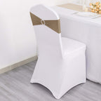 5 Pack Stretch Spandex Chair Sashes Taupe - Reusable Chair Bands with Silver Diamond Ring Slide Buckle 5"x14" - Bell Racket Store