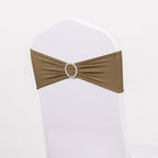 5 Pack Stretch Spandex Chair Sashes Taupe - Reusable Chair Bands with Silver Diamond Ring Slide Buckle 5"x14" - Bell Racket Store