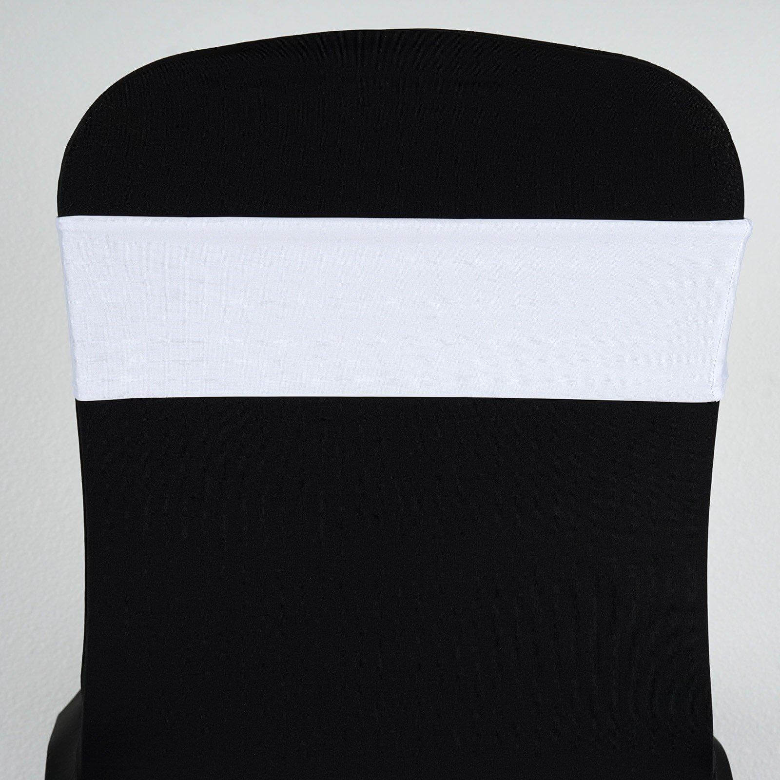 5 Pack Stretch Spandex Chair Sashes White - Fitted Finish Two Ply Heavy Duty Chair Bands 5"x12" - NestOCart