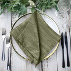 5 Pack Taffeta 20"x20" Napkins Dusty Sage Green - Accordion Crinkle Dinner Napkins - Bell Racket Store
