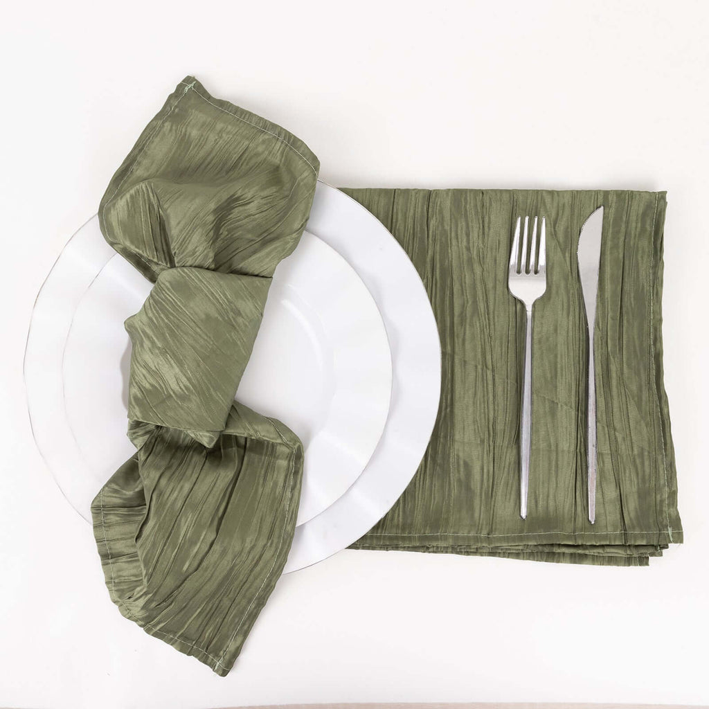 5 Pack Taffeta 20"x20" Napkins Dusty Sage Green - Accordion Crinkle Dinner Napkins - Bell Racket Store
