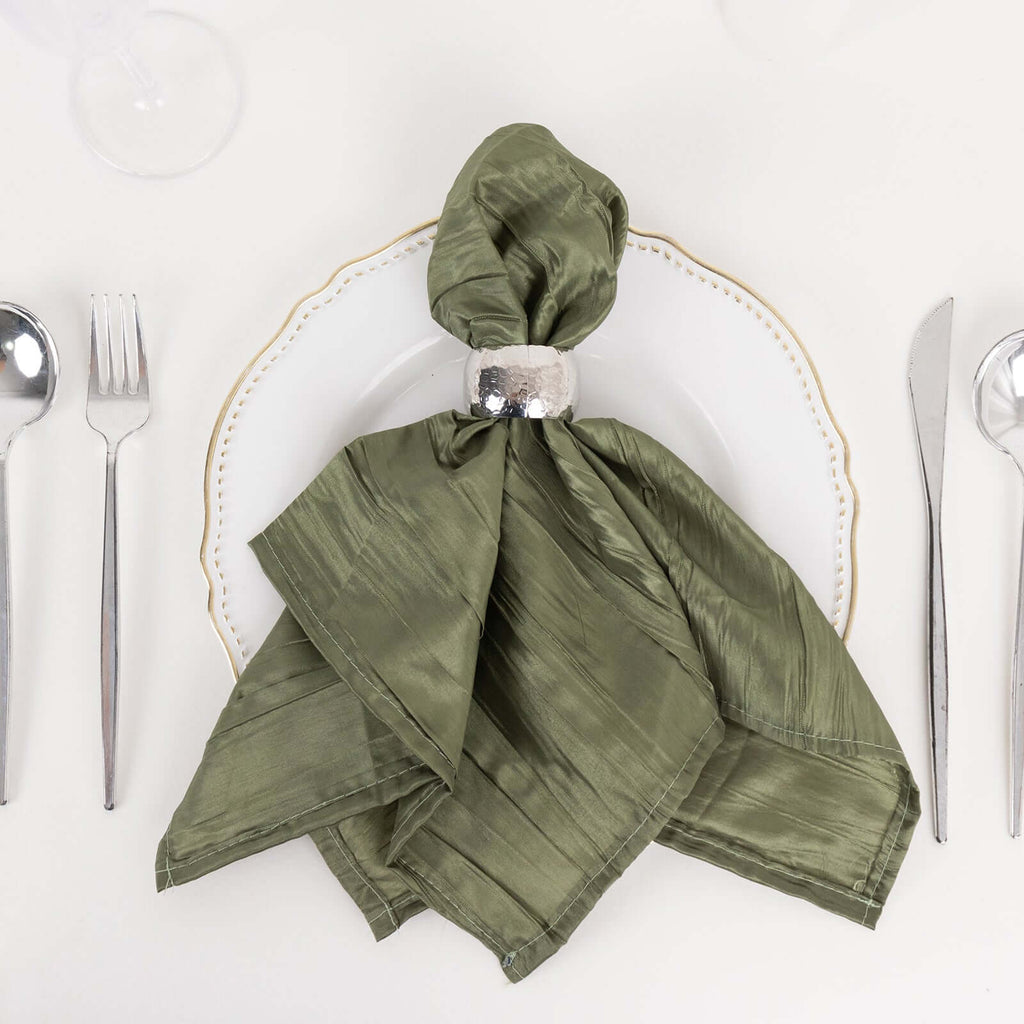 5 Pack Taffeta 20"x20" Napkins Dusty Sage Green - Accordion Crinkle Dinner Napkins - Bell Racket Store